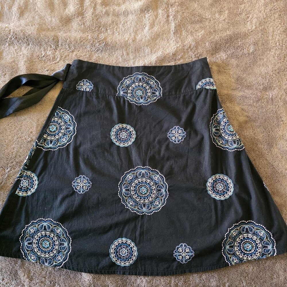 HEART SOUL Embroidered Cotton Wrap Skirt - Boho Medallion Festival Chic 3/S - Picture 4 of 12